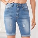 Bleach Wash Cuff Bermuda Denim Shorts