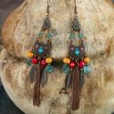 Bohemian Rhinestone Decor Leaf Drop Earrings