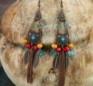 Bohemian Rhinestone Decor Leaf Drop Earrings