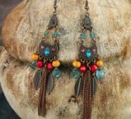 Bohemian Rhinestone Decor Leaf Drop Earrings