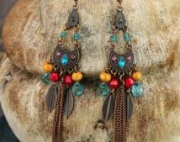 Bohemian Rhinestone Decor Leaf Drop Earrings