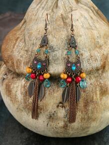 Bohemian Rhinestone Decor Leaf Drop Earrings