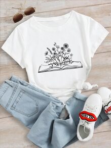 Book & Flower Graphic Tee