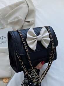 Bow Decor Flap Shoulder Bag