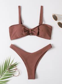 Bow Decor High Leg Bikini Swimsuit