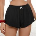 Bow Front Lettuce Trim Ribbed Pajama Shorts