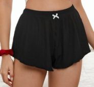Bow Front Lettuce Trim Ribbed Pajama Shorts