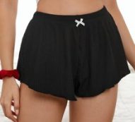Bow Front Lettuce Trim Ribbed Pajama Shorts