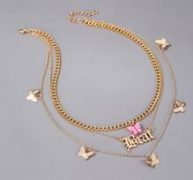 Brat & Butterfly Charm Layered Chain Necklace