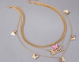 Brat & Butterfly Charm Layered Chain Necklace