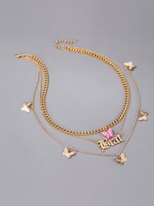 Brat & Butterfly Charm Layered Chain Necklace