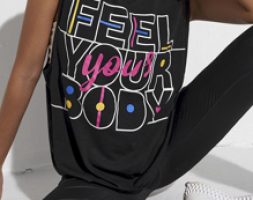 Breathable Slogan Graphic Mesh Insert Sports Tank