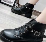 Buckle Decor Lace Up Front Boots