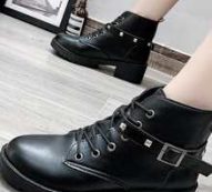 Buckle Decor Lace Up Front Boots