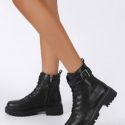 Buckle Decor Lace-up Combat Boots