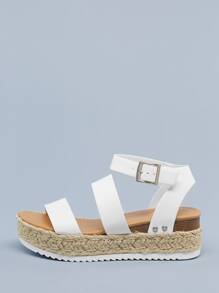 Buckled Ankle Open Toe Flatform Espadrille Sandals