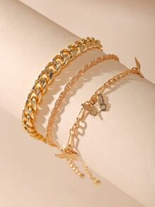 Butterfly Charm Chain Ankle Set 3pcs