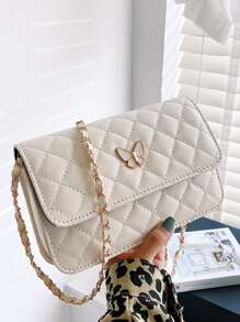 Butterfly Decor Quilted Flap Shoulder Bag