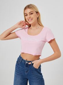 Butterfly Embroidery Crop Tee