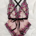 Butterfly Embroidery Sheer Teddy Bodysuit