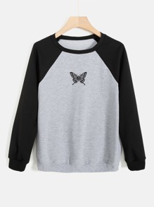 Butterfly Graphic Colorblock Sweatshirt