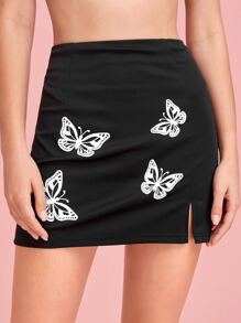 Butterfly Graphic Split Skirt