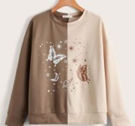 Butterfly Graphic Two Tone Sweatshirt