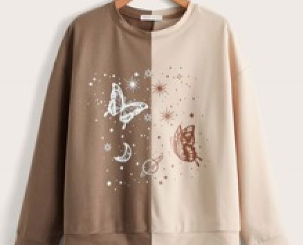 Butterfly Graphic Two Tone Sweatshirt