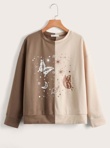 Butterfly Graphic Two Tone Sweatshirt