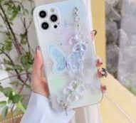 Butterfly Pattern Phone Case With Hand Strap