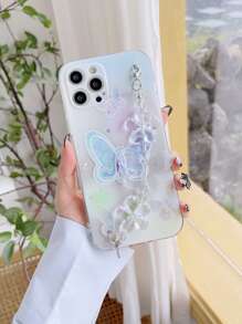 Butterfly Pattern Phone Case With Hand Strap