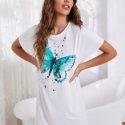 Butterfly Print Batwing Sleeve Night Dress