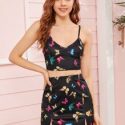 Butterfly Print Cropped Cami Top & Mini Skirt Set