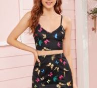 Butterfly Print Cropped Cami Top & Mini Skirt Set