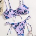 Butterfly Print Drawstring Bikini Swimsuit