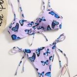 Butterfly Print Drawstring Bikini Swimsuit