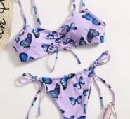 Butterfly Print Drawstring Bikini Swimsuit