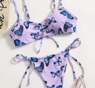 Butterfly Print Drawstring Bikini Swimsuit