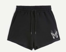 Butterfly Print Drawstring Shorts