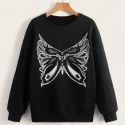 Butterfly Print Drop Shoulder Pullover