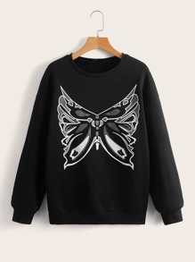 Butterfly Print Drop Shoulder Pullover