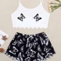 Butterfly Print Lettuce Trim Cami PJ Set