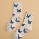 Butterfly Print Ribbed Crew Socks