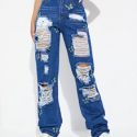 Butterfly Print Ripped Straight Jeans