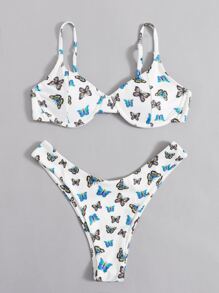 Butterfly Print Underwire Bikini Swimsuit