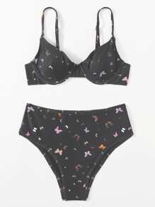 Butterfly Print Underwire Bikini Swimsuit