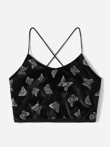 Butterfly Rhinestone Velvet Cami Top