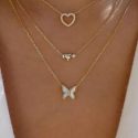 Butterfly & Heart Charm Layered Necklace