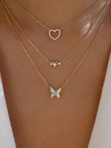 Butterfly & Heart Charm Layered Necklace