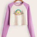 Butterfly & Letter Graphic Raglan Sleeve Tee